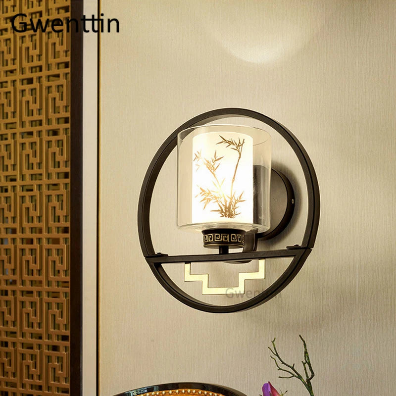 applique murale en verre style chinois vintage à led - vue 4 sur 9