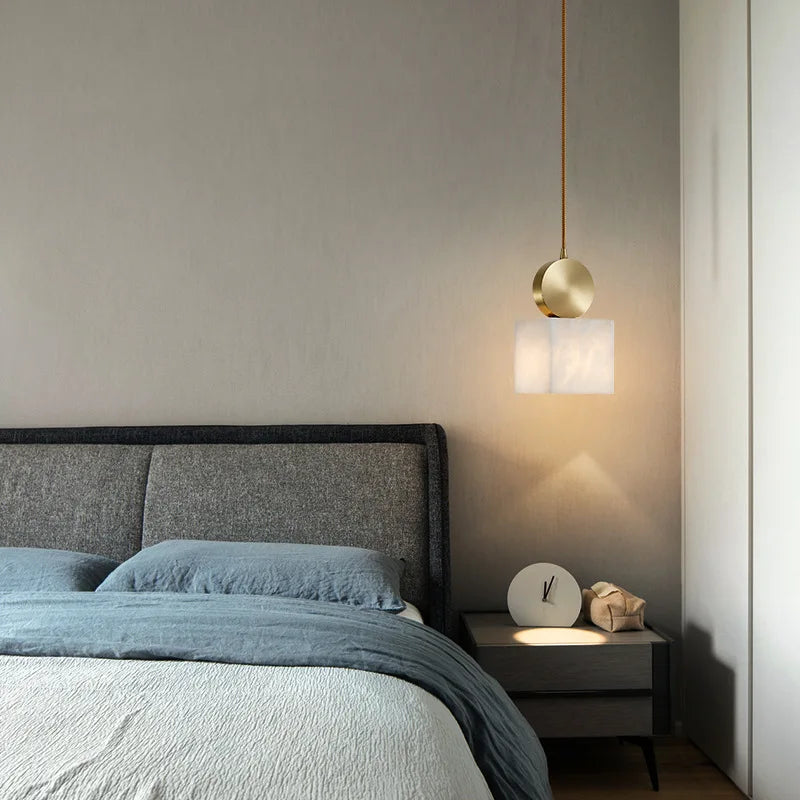 lustre en marbre nordique simple cuivre pour bar café - vue 4 sur 9