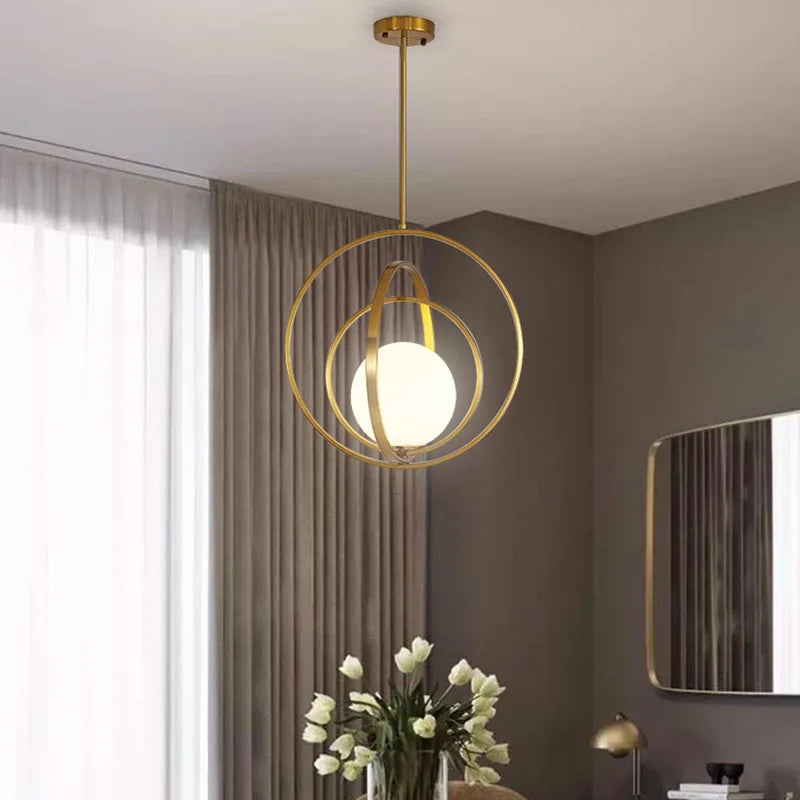Minimalist nordic round glass chandelier luxury designer light - vue 4 sur 8