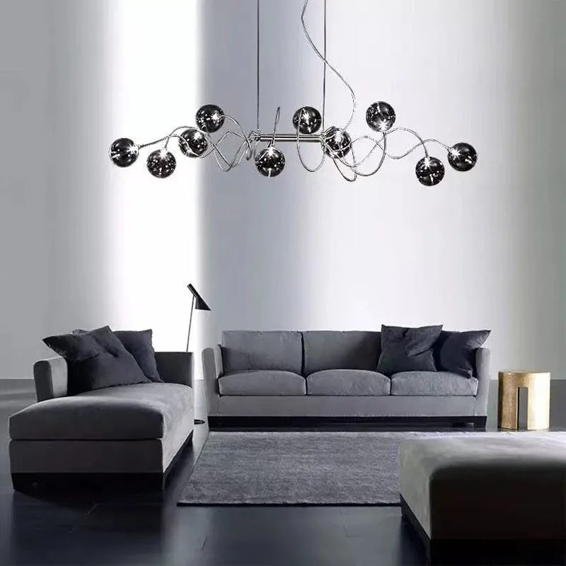 lustre nordique led en verre suie moderne pour bar et café - vue 4 sur 9