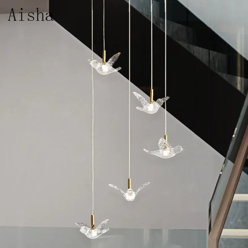 suspension moderne en forme d'oiseau en cuivre et acrylique décoratif - vue 4 sur 9