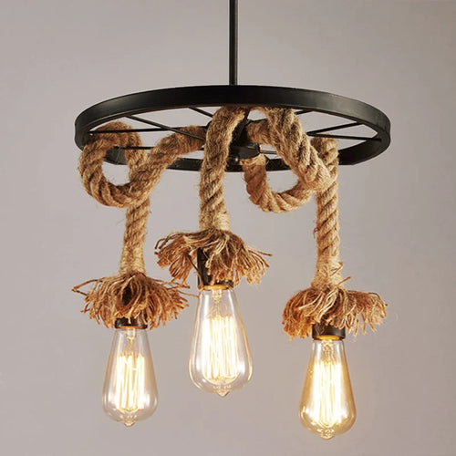 Adjustable vintage hemp rope chandelier for restaurant