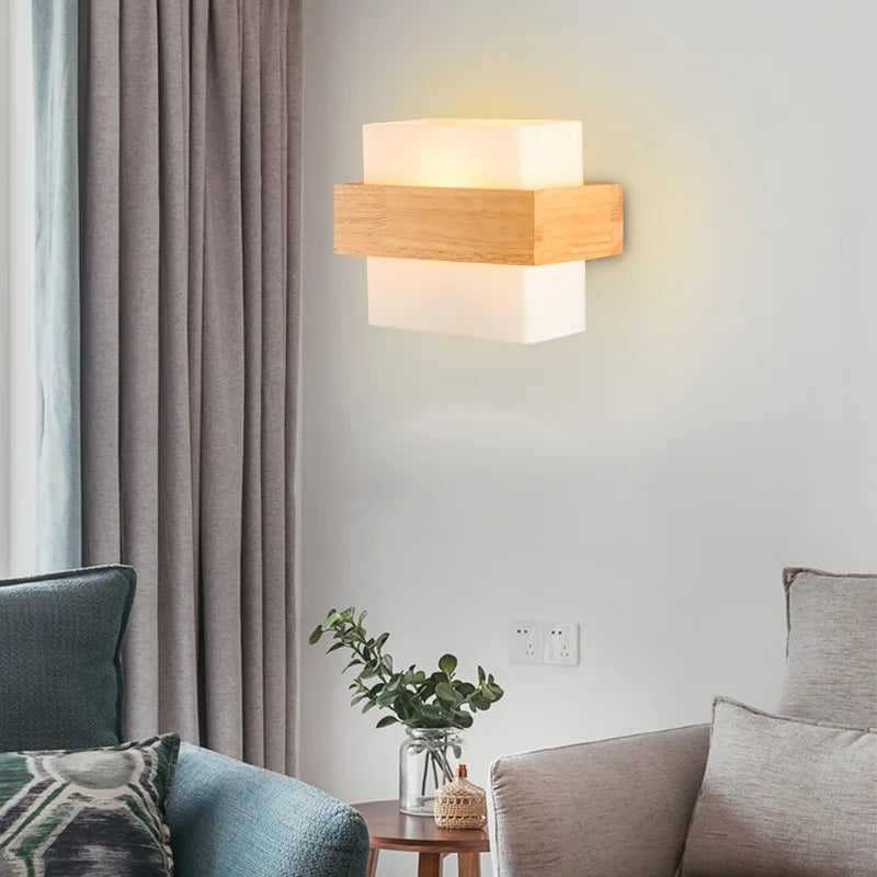 applique murale nordique bois plante verte abat-jour verre led - vue 6 sur 16
