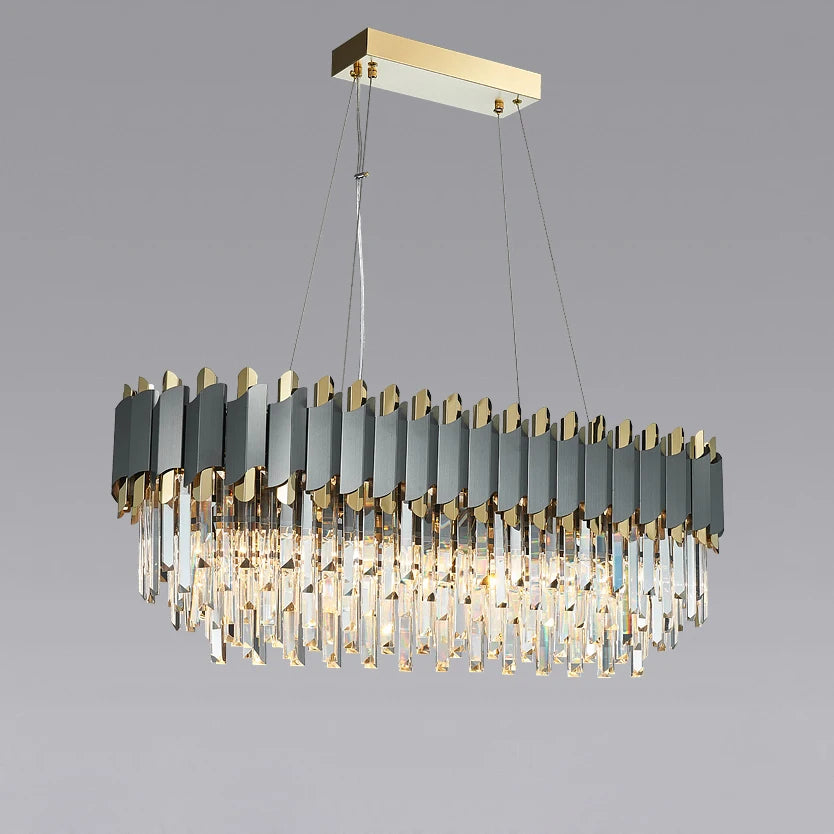 lustre art déco en acier inoxydable et cristal élégant et moderne - vue 4 sur 15