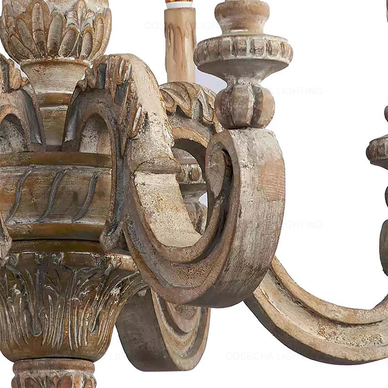 lustre vintage en bois éclairage art déco nordique rétro - vue 6 sur 12