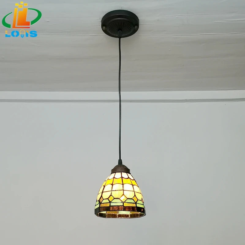 lustre tiffany vintage en verre pour intérieur et jardin - vue 3 sur 7