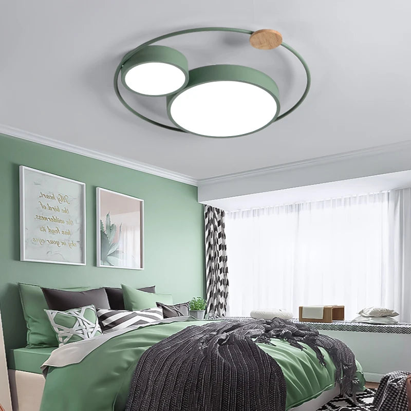 plafonnier led nordique en bois acrylique décoration ronde macaron - vue 7 sur 14