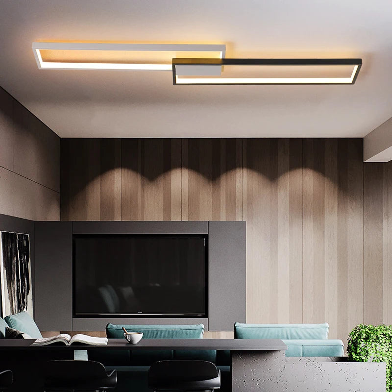 Modern minimalist rectangular LED chandelier home decor - vue 4 sur 11