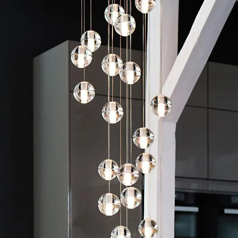 lustre boule de cristal nordique duplex villa salon restaurant - vue 4 sur 17