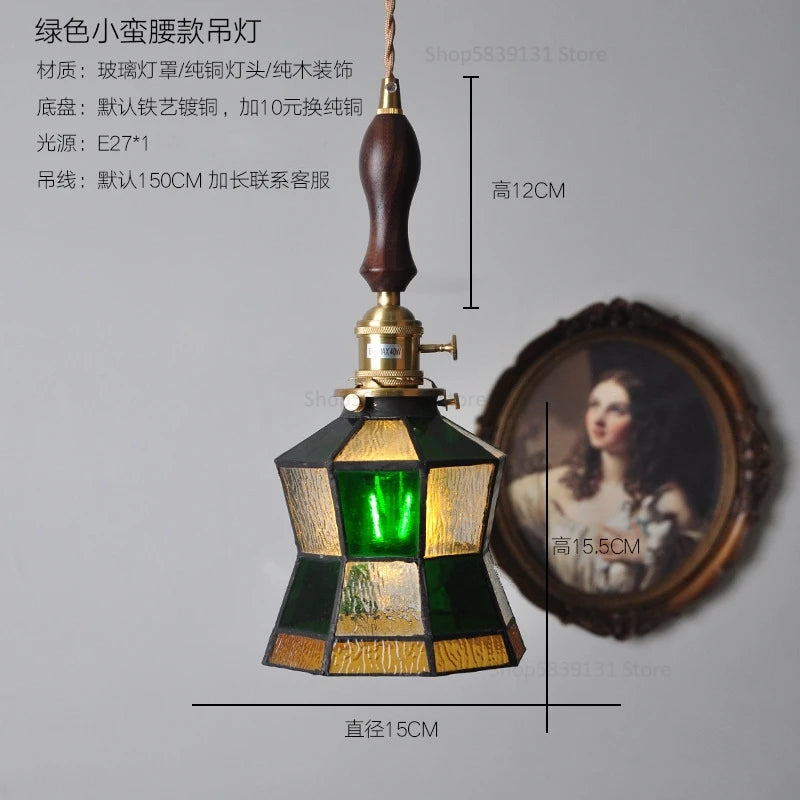 petit lustre nordique en cuivre avec verre coloré - vue 11 sur 14