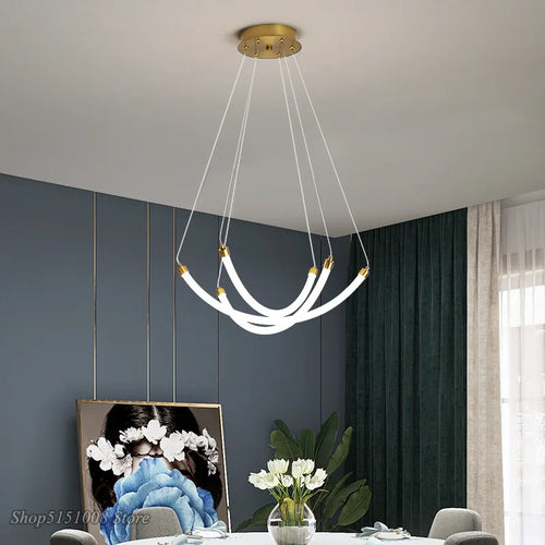 Lustre nordique Art Design LED Décor À La Maison Réglable Acrylique Or Métal Bureau Salon Salle À Manger - vue 5 sur 8