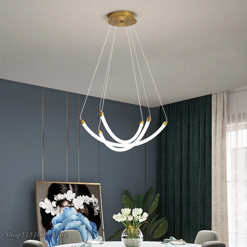 Lustre nordique Art Design LED Décor À La Maison Réglable Acrylique Or Métal Bureau Salon Salle À Manger - vue 4 sur 8