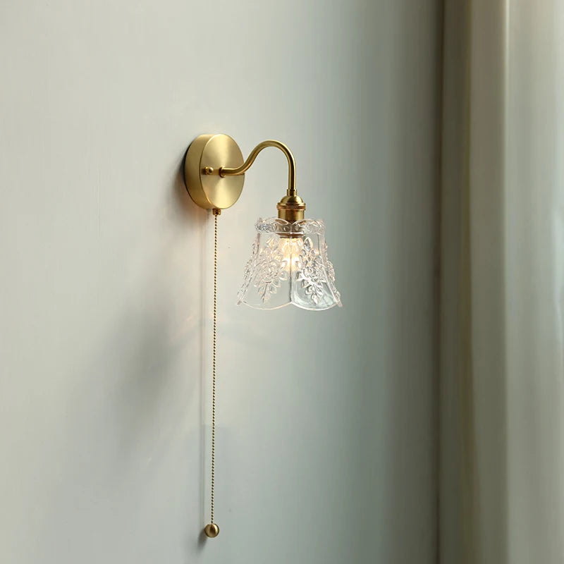 Applique murale moderne verre LED salle de bain miroir lumière tirer chaîne interrupteur chambre éclairage domestique nordique cuivre - vue 6 sur 23