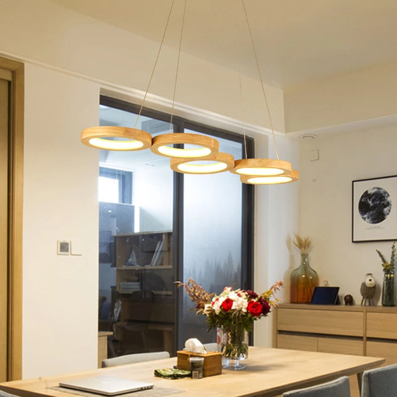 plafonnier en bois moderne design créatif rond luminaires intérieurs - vue 5 sur 16
