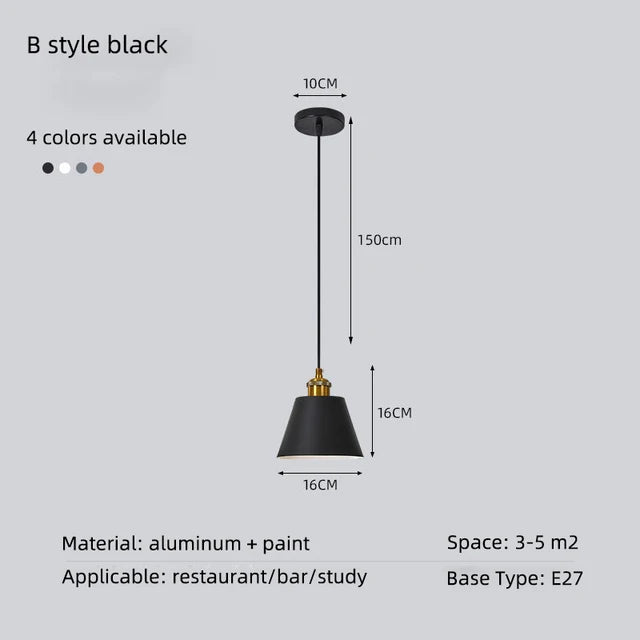 Minimalist modern retro loft pendant light with lampshade for kitchen, dining room, bedroom, restaurant - vue 12 sur 22
