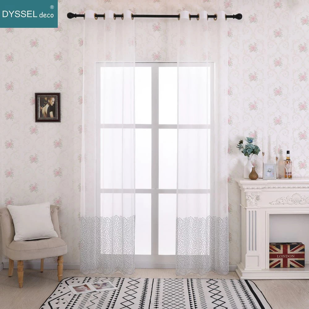 Rideau tulle brodé fleurs style européen salon chambre