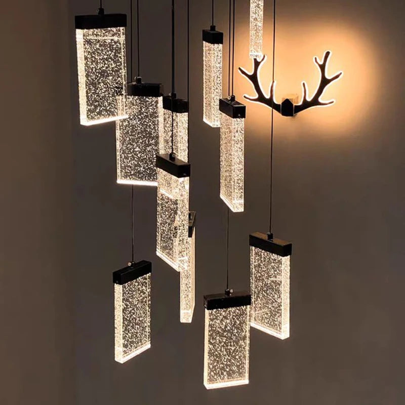 lustre en cristal design lumineux pour escalier et décoration intérieure - vue 5 sur 13