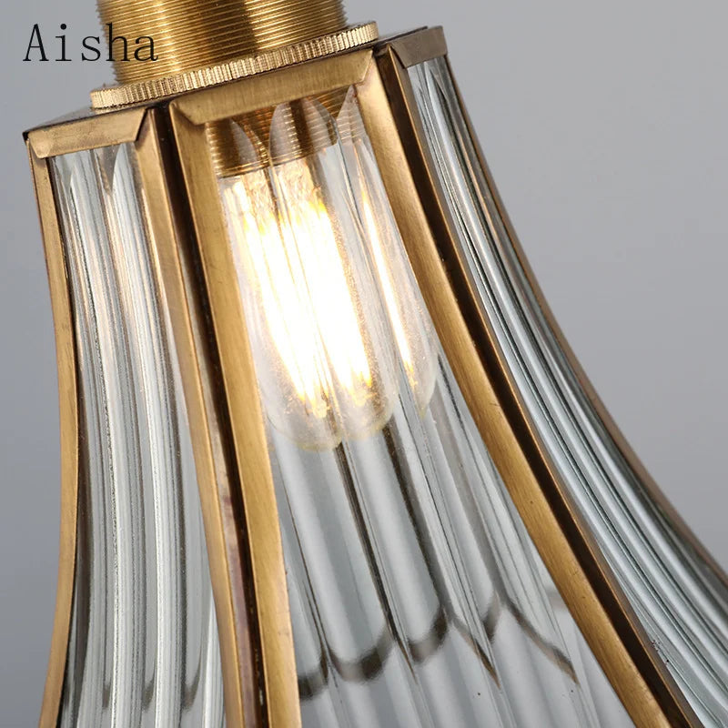 suspension vintage en verre japonais et cuivre design nordique - vue 7 sur 10