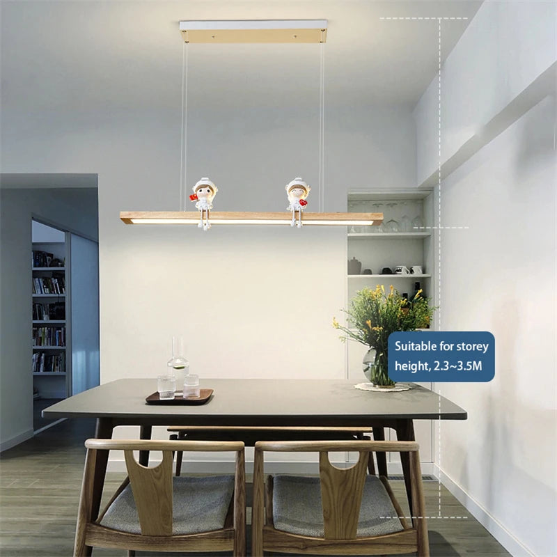 modern creative minimalist wooden LED pendant light - vue 5 sur 10