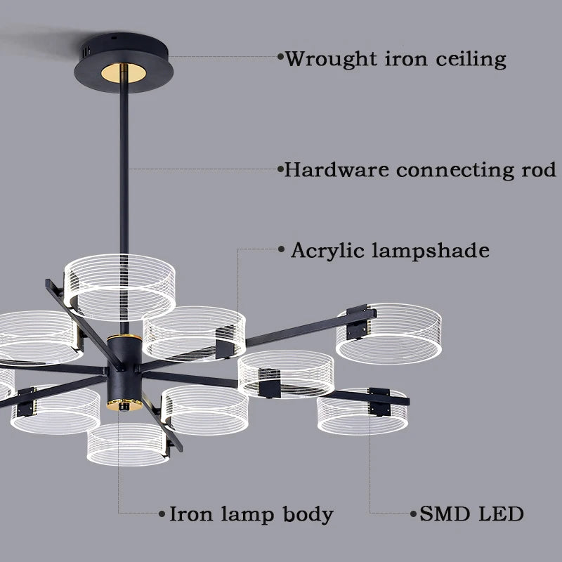 lustre industriel acrylique led pour éclairage intérieur décoratif - vue 7 sur 13