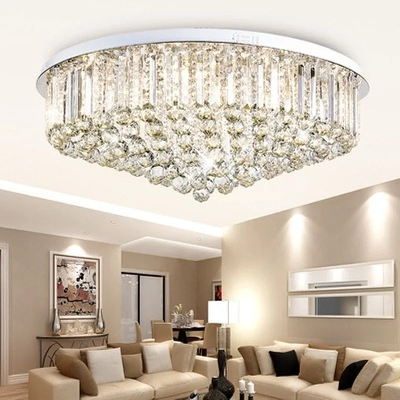 Modern minimalist flush mount K9 crystal chandelier - vue 5 sur 6