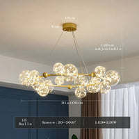 lustre moderne de luxe avec anneaux led et boule de verre