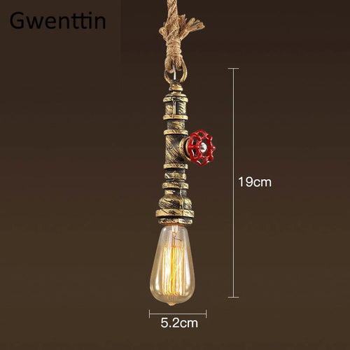Vintage steampunk pendant light in industrial pipe and hemp rope - vue 10 sur 11