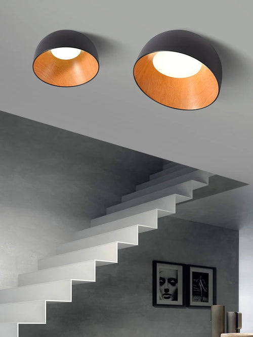Moderne Simple bois LED lustre lumière balcon couloir créatif grain de bois lampe d'intérieur chambre Luminaires couleurs blanc ou noir - vue 3 sur 14