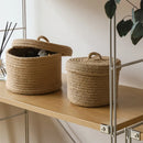 Cosmetics Storage Box, Jute Woven Basket, Tabletop Key, Remote Control Container, Snack Case with Cover Organizer, ECO Friendly