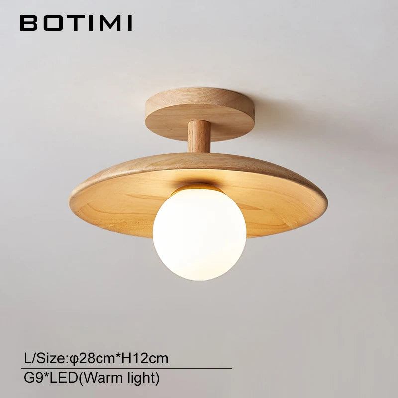 Plafonnier rond en bois arrondi design scandinave - vue 9 sur 11