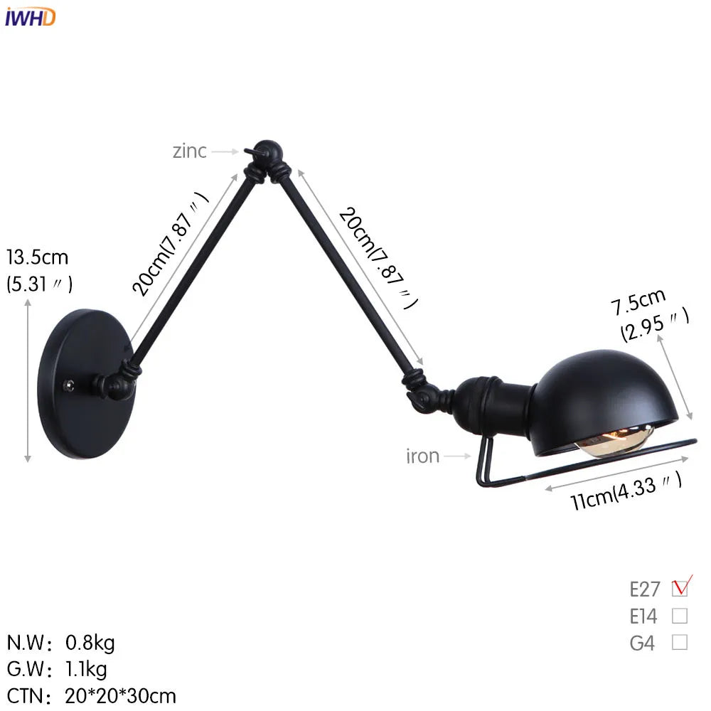iwhd 2 heads vintage industrial loft LED wall light - vue 21 sur 21