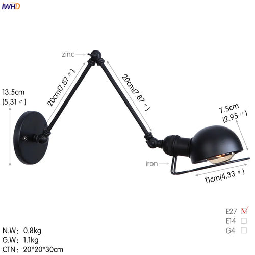 iwhd 2 heads vintage industrial loft LED wall light - vue 22 sur 21