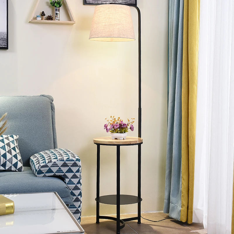 lampadaire en bois style européen avec plateau de rangement