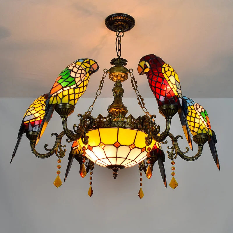 lustre tiffany vitrail lumineux oiseau perroquet design élégant intérieur - vue 11 sur 14