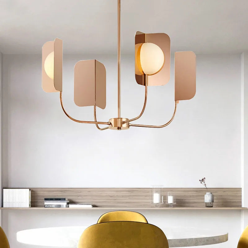 lustre en métal avec feuilles éclairage en verre laiteux design luxueux - vue 4 sur 10