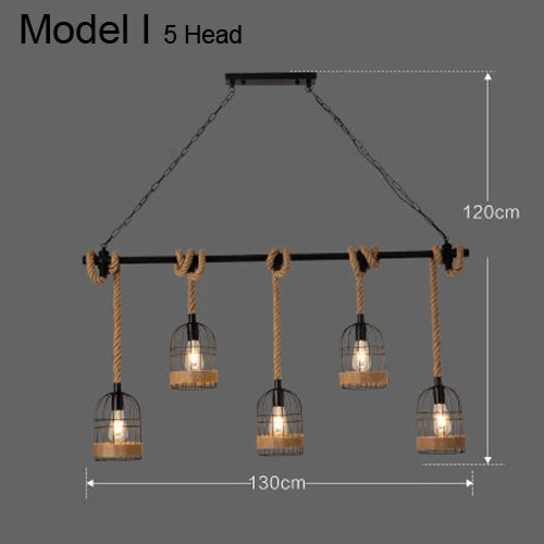 Vintage hemp rope chandelier with iron lampshade for bars and cafés - vue 17 sur 28