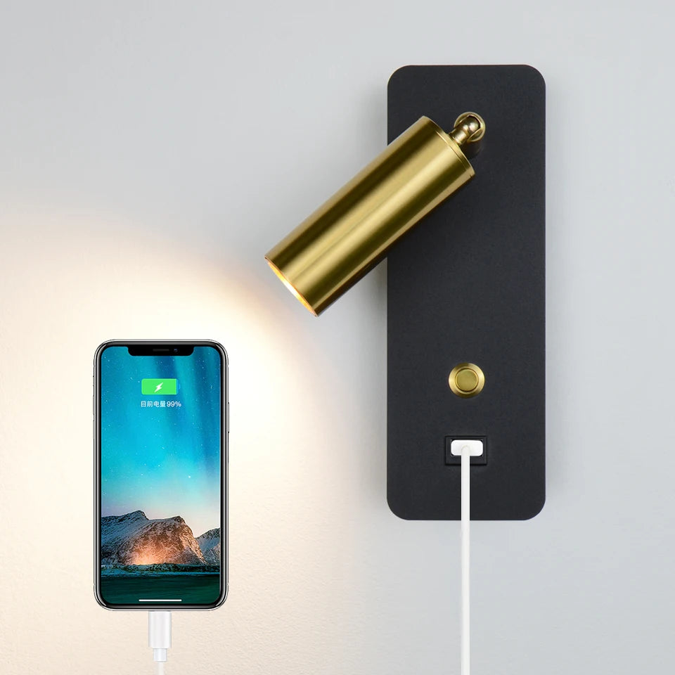 Applique murale LED lumières avec interrupteur et Interface USB mode 7W blanc noir applique luminaire couloir allée à côté de l'éclairage Art applique - vue 4 sur 9