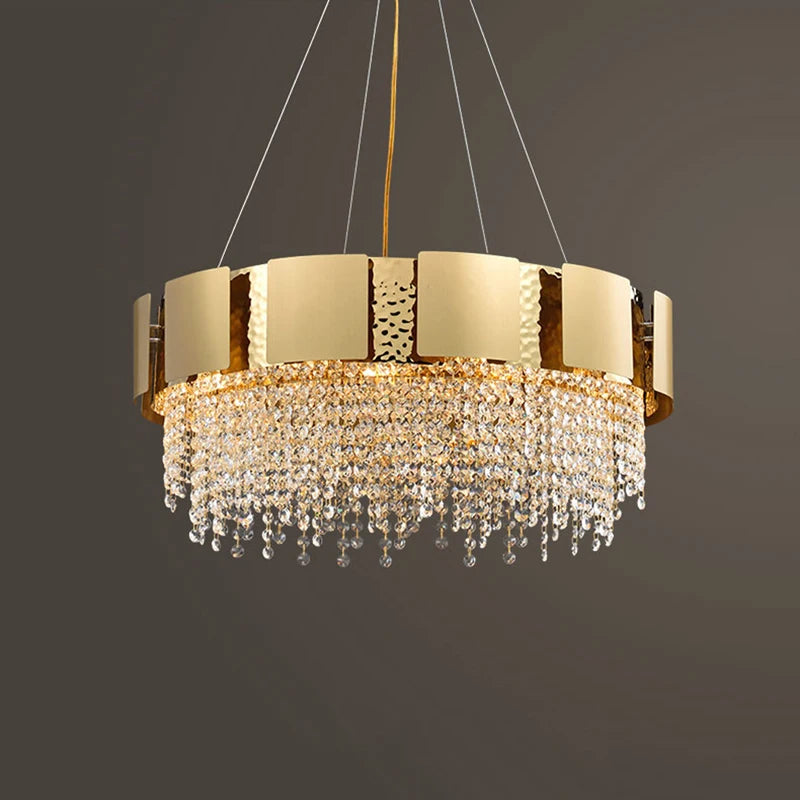 lustre en acier inoxydable à led avec cristal doré - vue 5 sur 16