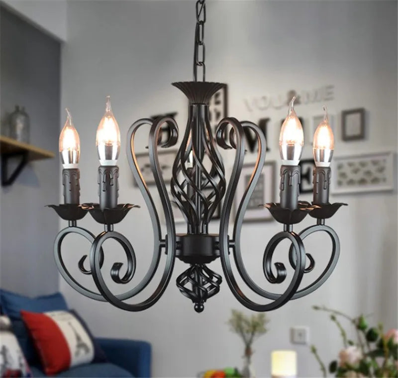 lustre industriel rétro en fer forgé chandelier vintage suspendu - vue 6 sur 6