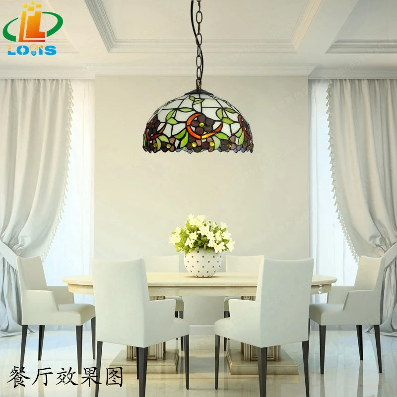 lustre orchidée style tiffany en verre teinté pour intérieur élégant - vue 5 sur 9