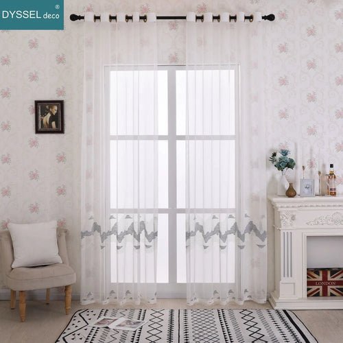 Voilage tulle brodé motifs géométriques style européen salon - vue 6 sur 8