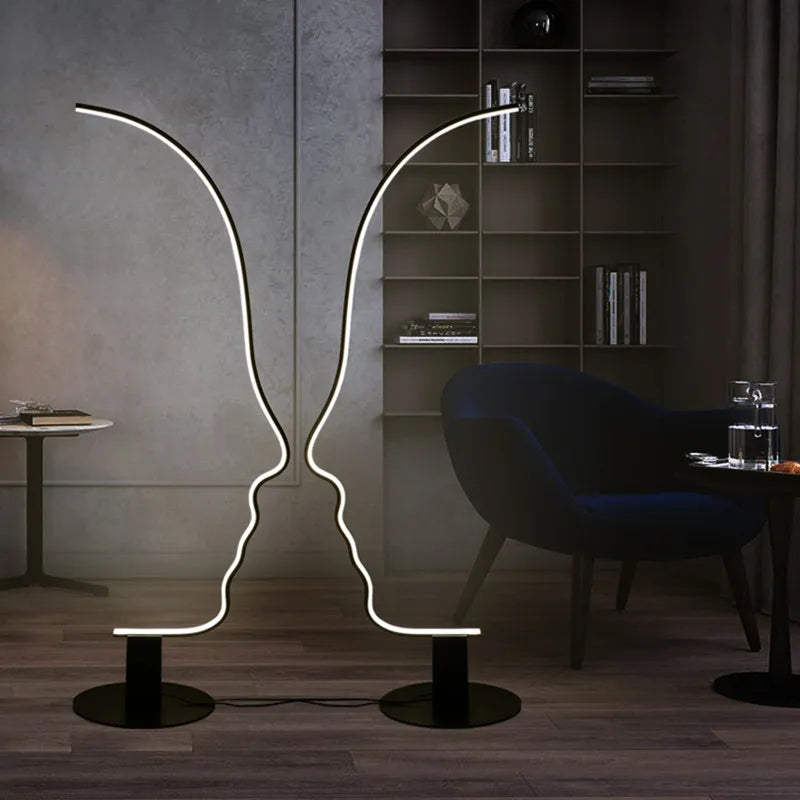 Nordique visage humain lampadaire LED longue scandinave salon chambre chevet décor à la maison luminaire intérieur support lumière - vue 6 sur 7