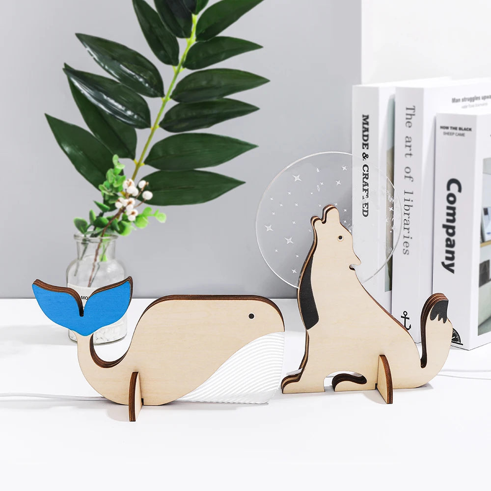 lampe de chevet enfant led bois acrylique usb veilleuse - vue 4 sur 17