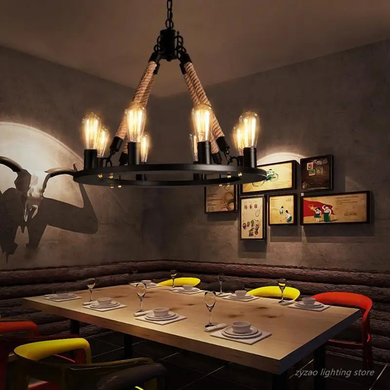 Vintage industrial hemp rope pendant light - vue 3 sur 24