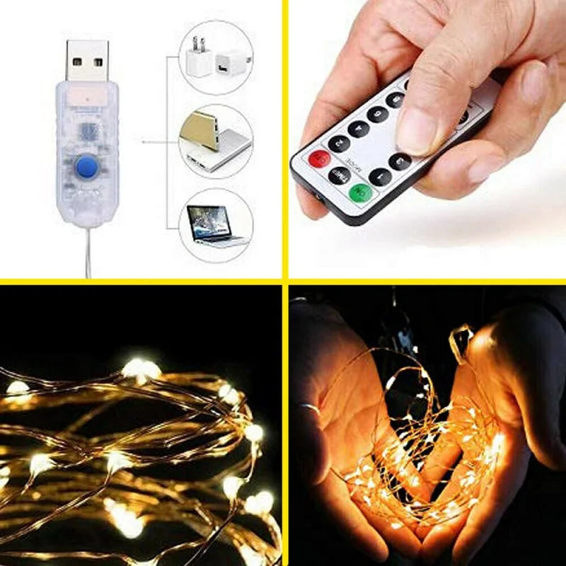 guirlande lumineuse led en cuivre avec télécommande et modes d'éclairage - vue 3 sur 11