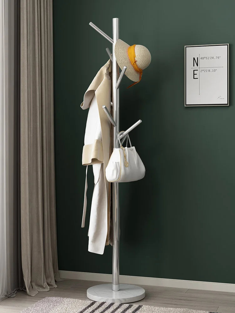 Stainless Steel Simple Modern Coat Rack, Nordic Light Luxury Hanger, Floor-Standing Bedroom Marble Hanger - vue 4 sur 11