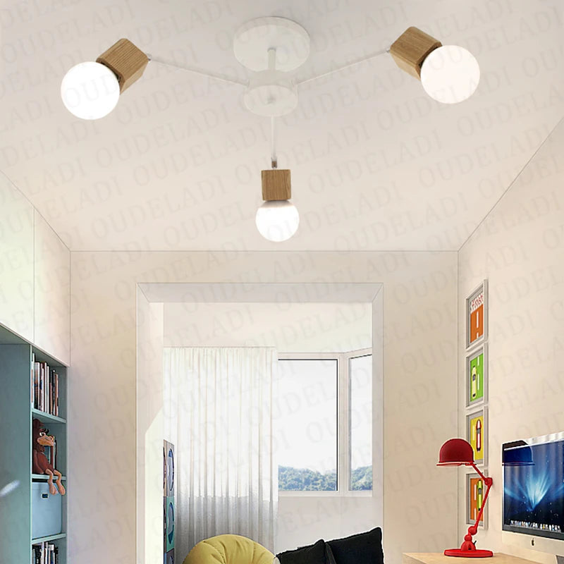 suspension loft moderne en bois réglable led vintage - vue 2 sur 6