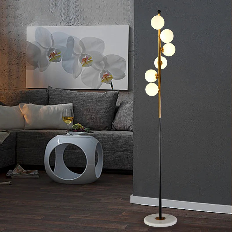 (16mai) Lampadaire moderne LED barre dorée avec globes en verre Inti - vue 5 sur 9