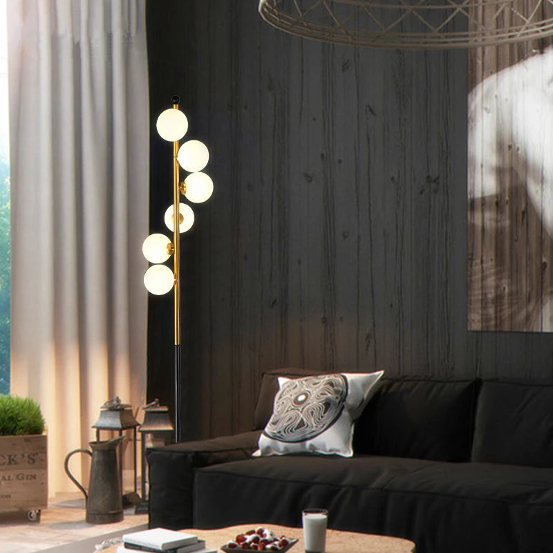 (16mai) Lampadaire moderne LED barre dorée avec globes en verre Inti - vue 9 sur 9