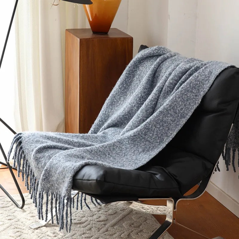 plaid tricot style americain couverture châle salon lit - vue 5 sur 6